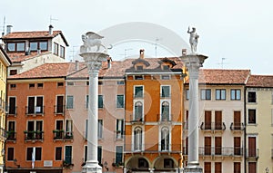 Columns in Piazza dei Signori in vicenza with the lion of San Ma