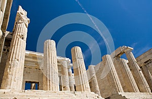 Columns of propylaea in Acropolis Athens Greece on