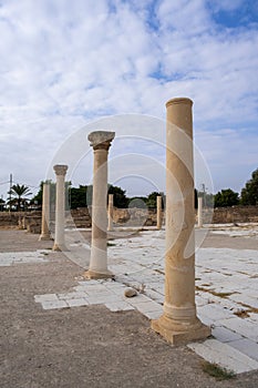 Columns in remains of HishamÃ¢â¬â¢s Palace aka Khirbet al Mafjar,  archeological sites in Jericho