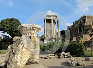 Columns in Roman Forum ruins in Rome