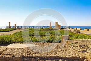 Columns of the Roman Villa in Caesarea, Israel