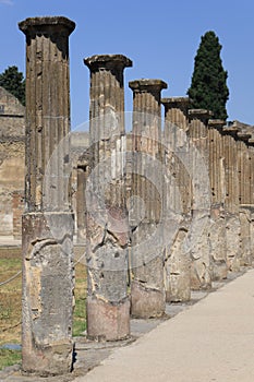 Columns in the ruined ancient city of Pompeii