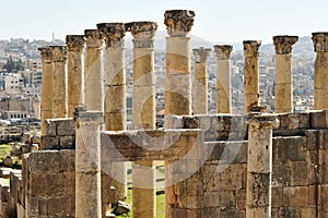 Columns of ruined Greco-Roman city in Jerash