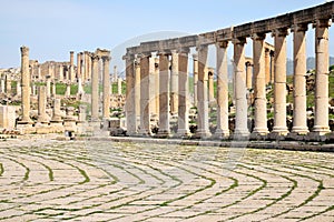 Columns of ruined Greco-Roman city Jerash, Jordan