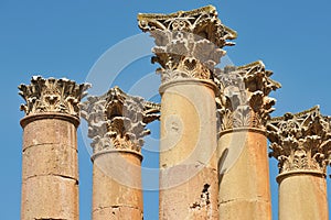 Columns of ruined Greco-Roman city in Jerash, Jordan