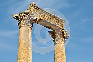 Columns of ruined Greco-Roman city in Jerash, Jordan