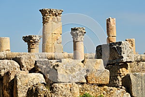 Columns of ruined Greco-Roman city in Jerash, Jordan