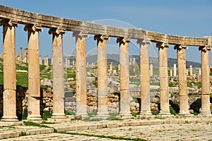 Columns of ruined Greco-Roman city in Jerash, Jordan