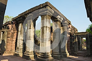 Columns at the ruins of the Hindu temple in the Phimai Historical Park in Nakhon Ratchasima, Thailand.