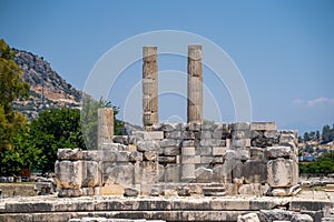 Columns ruins of Leto Temple in Letoon ancient city