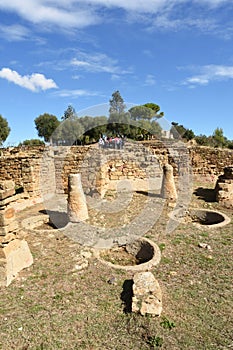 columns and siloso of Iberian settlement of Ullastret, Girona province, Catalonia,