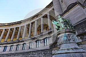 Columns and statue of Parc du Cinquantenaire building in Brussels