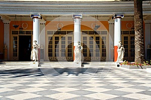 The columns and statues in the palace Achilleon