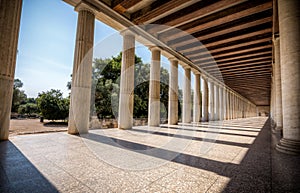 Columns at the Stoa of Attalos in the ancient Agora (Forum) of A