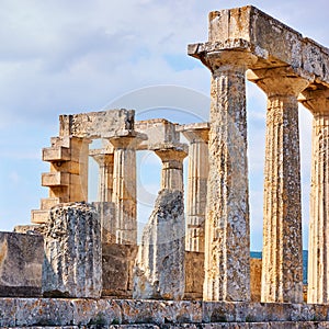 Columns of temple of Aphaea in Aegina Island