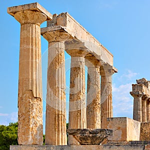 Columns of Temple of Aphaea in Aegina photo