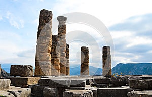 Columns from Temple of Apollo at ancient Delpi high in the moutains of Greece where the Oracles used to prophecy