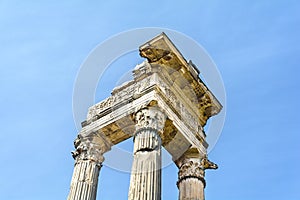 The columns of the Temple of Apollo near the Theater of Marcellus. Sosiev Apollo. Apollo Sosianus Rome. Italy
