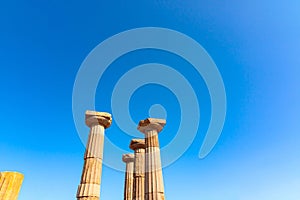 Columns of the temple of Athena in Assos ancient city ruins in Canakkale