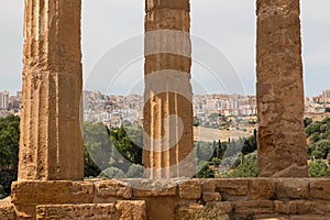 The columns of the Temple of `Castor and Pollux`. Temples Valley, Sicily.