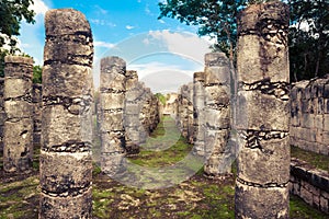 Columns in Temple of a Thousand Warriors in Chichen Itza, Yucatan, Mexico