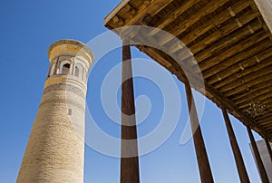 Columns and tower in MEMORIAL COMPLEX of KHOJA BAHAUDDIN NAKSHBAND, Bukhara, Uzbekistan photo