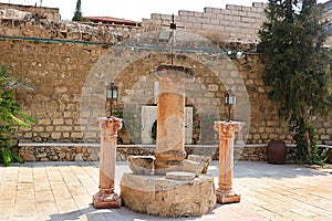 Columns on the yard of the Cana greek orthodox wedding church in Cana of Galilee, Kfar Kana