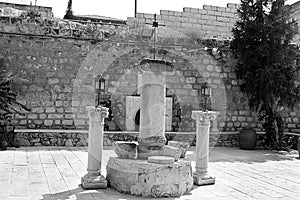 Columns on the yard of the Cana greek orthodox wedding church in Cana of Galilee, Kfar Kana photo