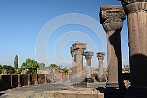 Columns at Zvartnots Cathedral. Vagharshapat. Armavir province. Armenia