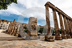 Colums at the Roman amphitheatre in Amman, Jordan