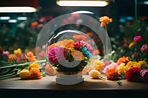 Coluorful and beautiful flowers in the light bulb