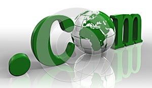 Com logo green word and earth globe