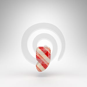 Coma symbol on white background. Candy cane 3D sign with red and white lines