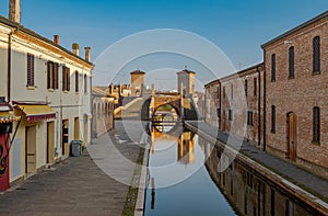 Comacchio canal with the famous three-way bridge