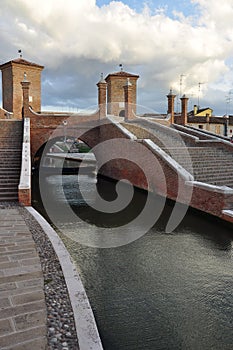 Comacchio, trepponti bridge. Ferrara, Italy