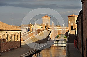 Comacchio, trepponti historic bridge. Ferrara, Italy