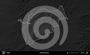 Comarca de Loja highlighted, Spain. Grayscale