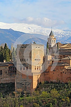 Comares Tower of the Alhambra in Granda, Spain vertical