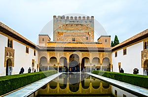 Comares Tower and Courtyard of the Myrtles in Granada...IMAGE