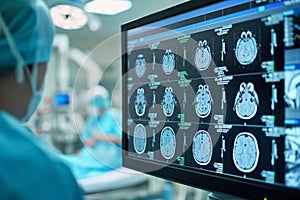 On comatose patient in an intensive care unit, brain tomography is performed photo