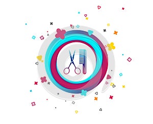 Comb hair with scissors sign icon. Barber symbol.