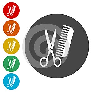 Comb hair with scissors sign icon. Barber symbol