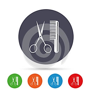 Comb hair with scissors sign icon. Barber symbol.