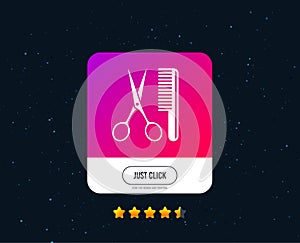 Comb hair with scissors sign icon. Barber symbol. Vector