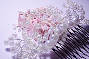 Comb in the hair. Women`s Hair Clips. Wedding decorations. Evening decorations. Jewelry for hair made of pearls. Artificial pearls