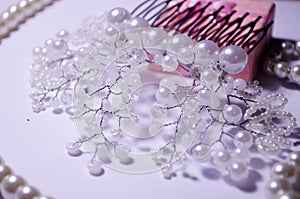 Comb in the hair. Women`s Hair Clips. Wedding decorations. Evening decorations. Jewelry for hair made of pearls. Artificial pearls