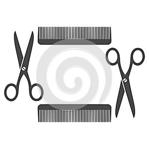 Comb and scissors icon, simple vector logo