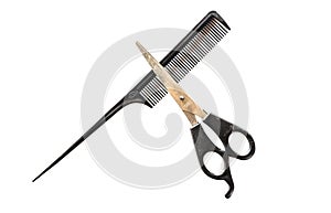 Comb and Scissors. Set Barber. isolated on white Background