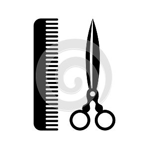 Comb and scissors silhouette icon  Isolated logo on white background. Vector illustration.