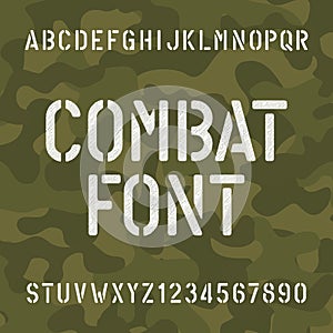 Combat alphabet font. Scratched type letters and numbers.